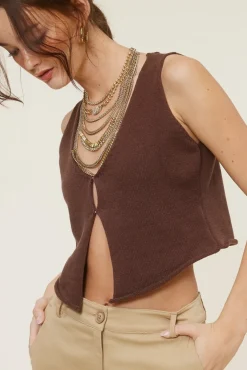 Colby Vest Top - Brown